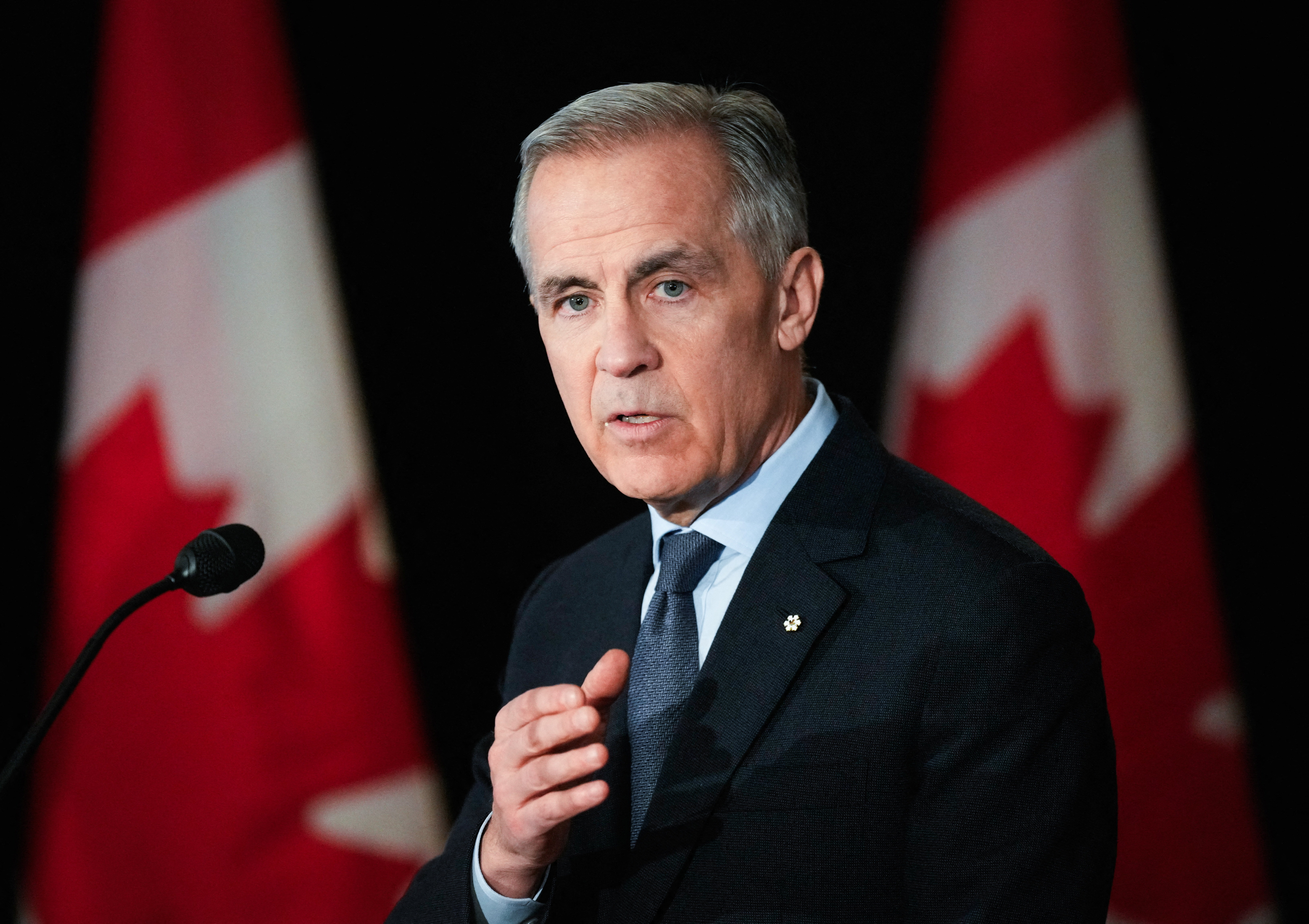 Canada's Prime Minister Mark Carney speaks during a news at the Citadelle in Quebec City
