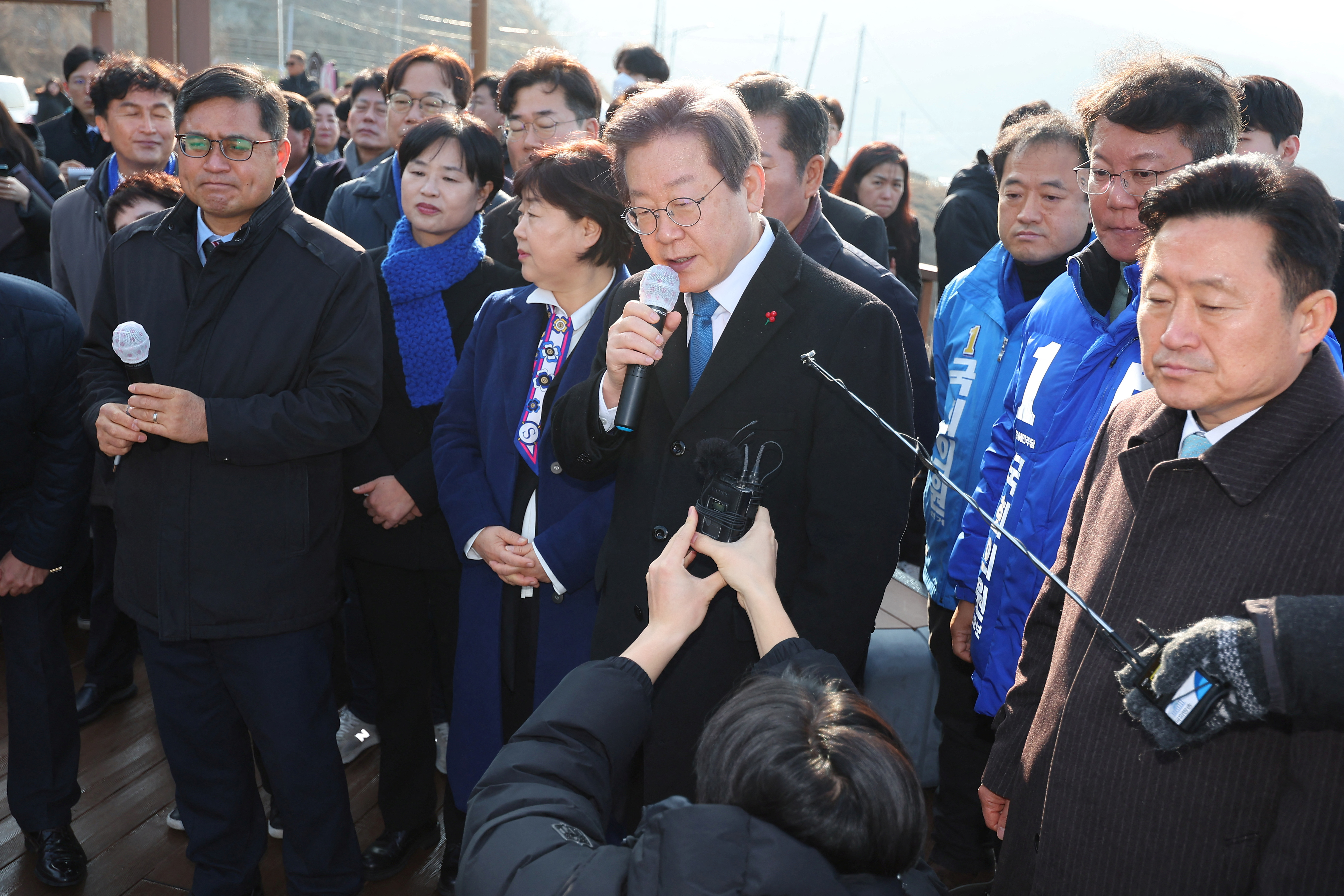 South Korea's opposition party leader Lee Jae-myung speaks during his visit to Busan