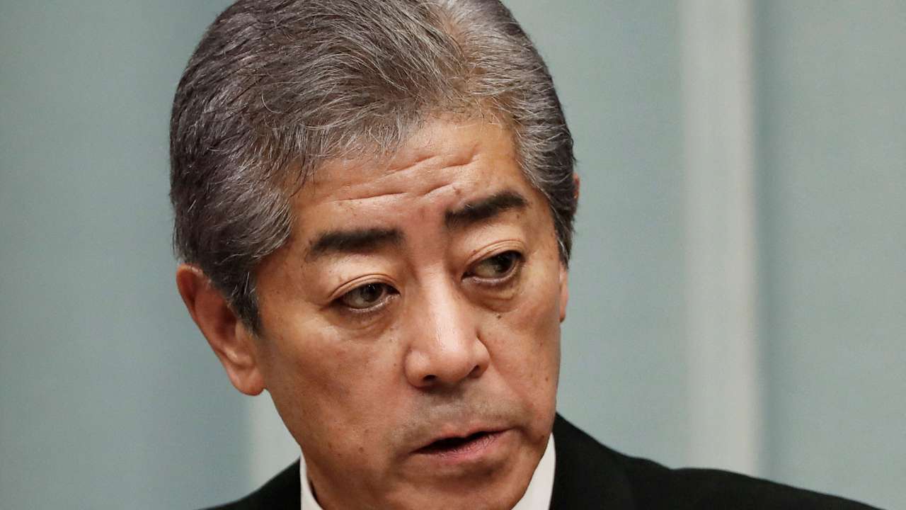 FILE PHOTO: Japan's Defence Minister Takeshi Iwaya attends a news conference in Tokyo