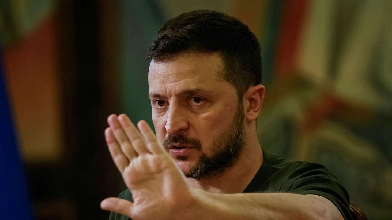 FILE PHOTO: Ukraine's President Zelenskiy speaks during an interview in Kyiv