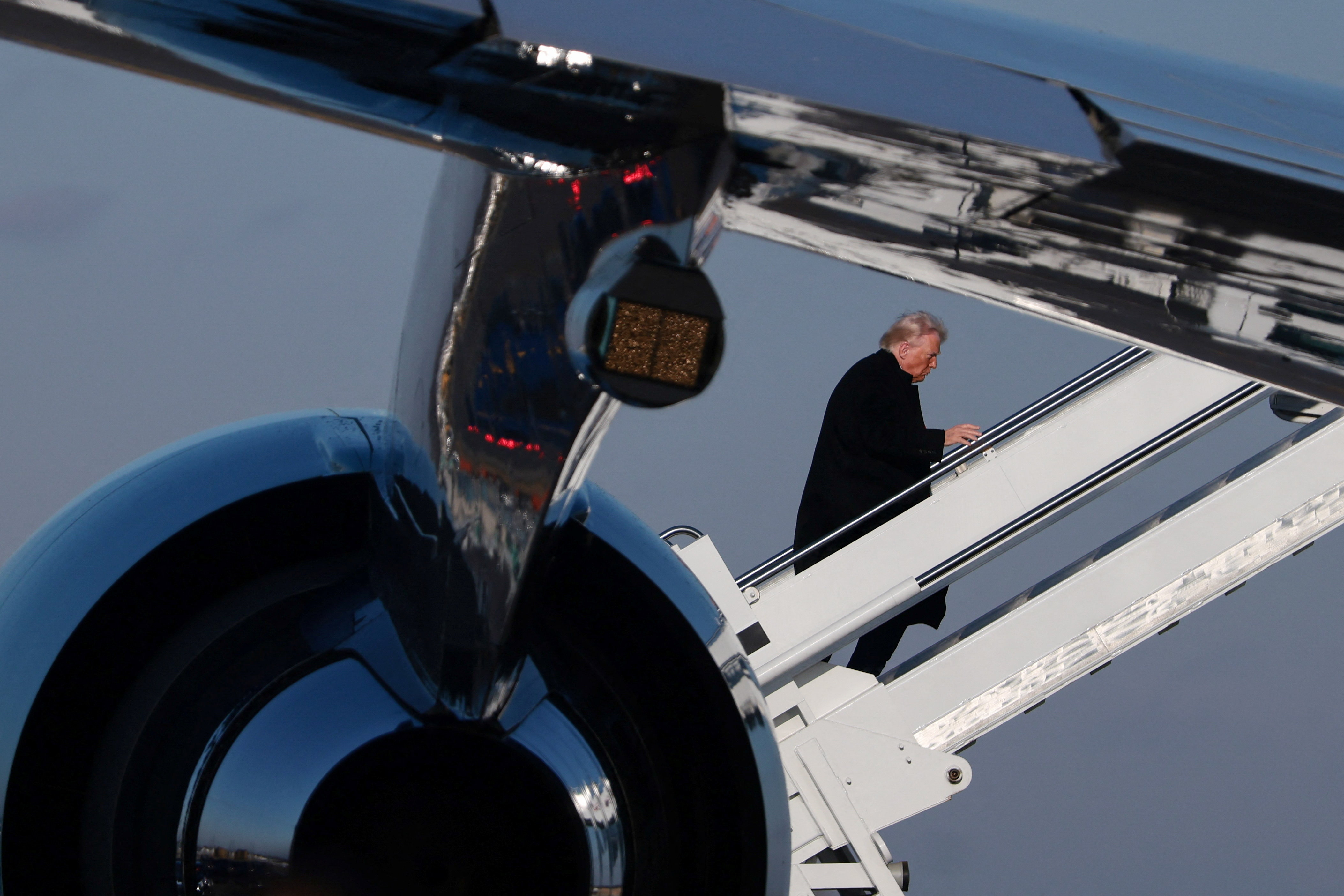 U.S. President Trump boards Air Force One, at Detroit Metropolitan Wayne County Airport