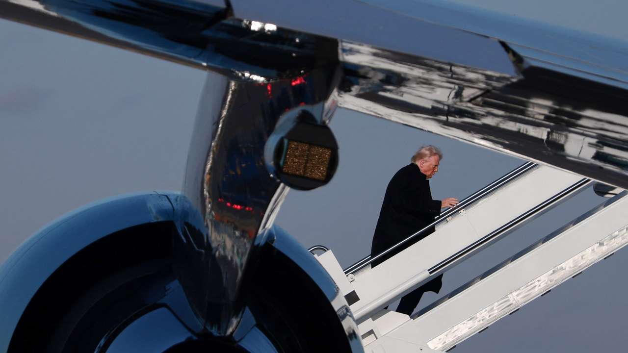 U.S. President Trump boards Air Force One, at Detroit Metropolitan Wayne County Airport
