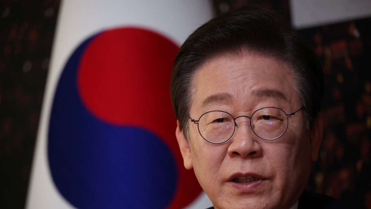 South Korea's main opposition Democratic Party leader Lee Jae-myung speaks during an interview with Reuters