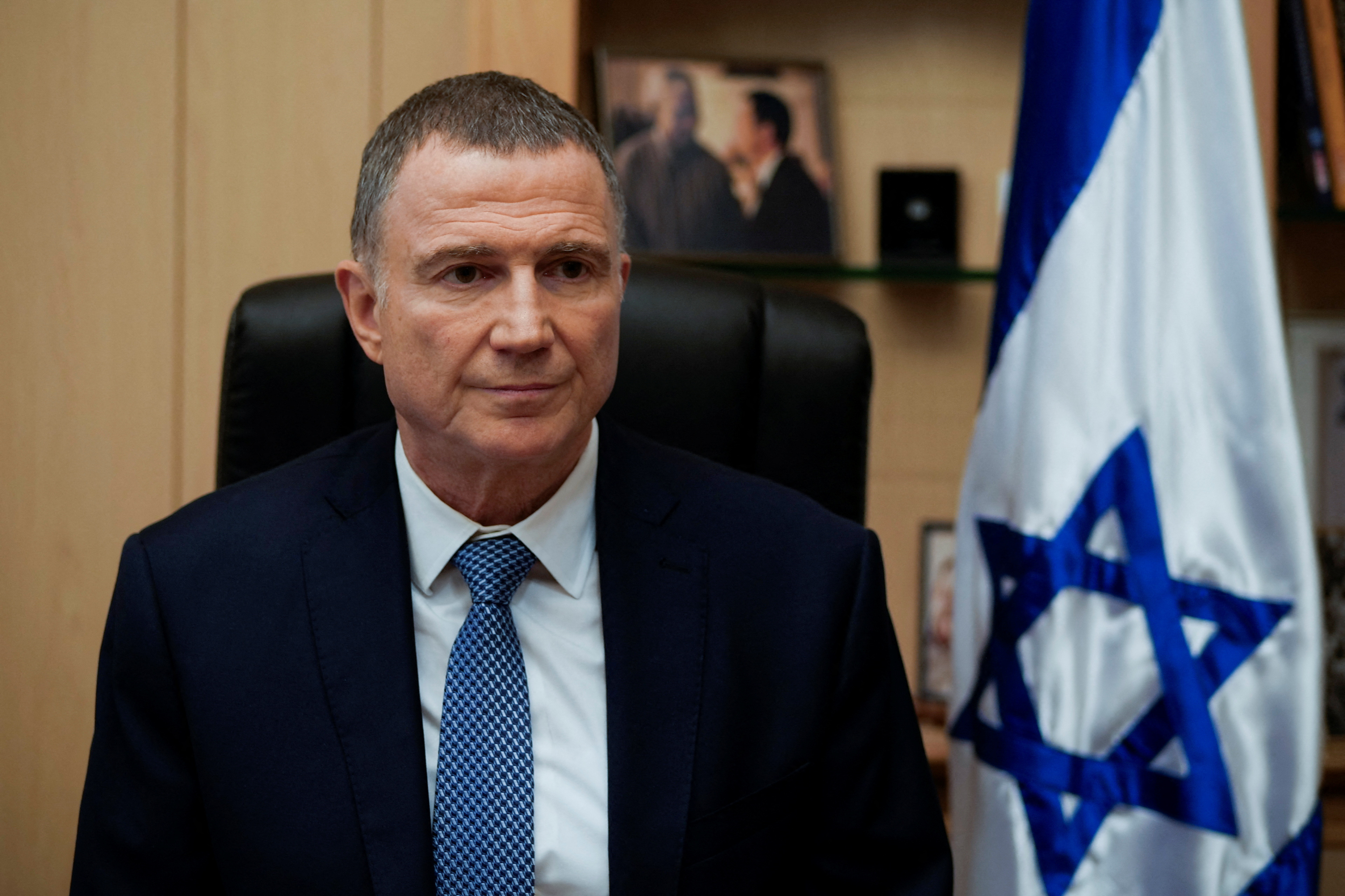 Yuli Edelstein, Chairman of the Knesset Foreign Affairs and Defense Committee, speaks during an interview with Reuters in Jerusalem