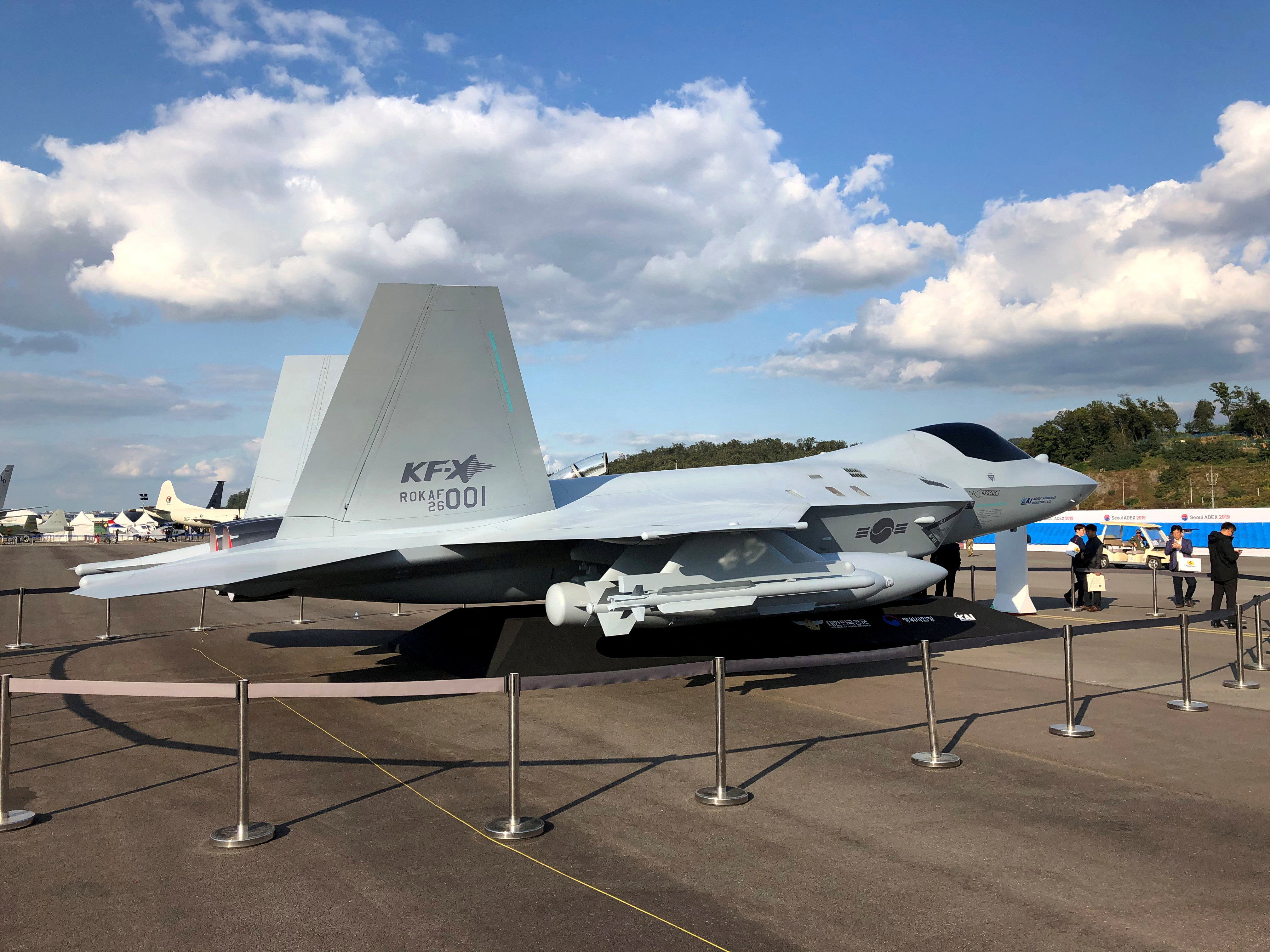 FILE PHOTO: A full-scale mockup of South Korea’s KF-X fighter jet is displayed at the Seoul International Aerospace and Defense Exhibition in Seongnam