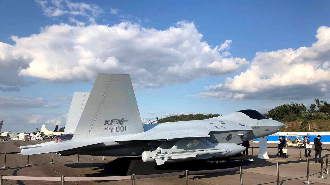 FILE PHOTO: A full-scale mockup of South Korea’s KF-X fighter jet is displayed at the Seoul International Aerospace and Defense Exhibition in Seongnam