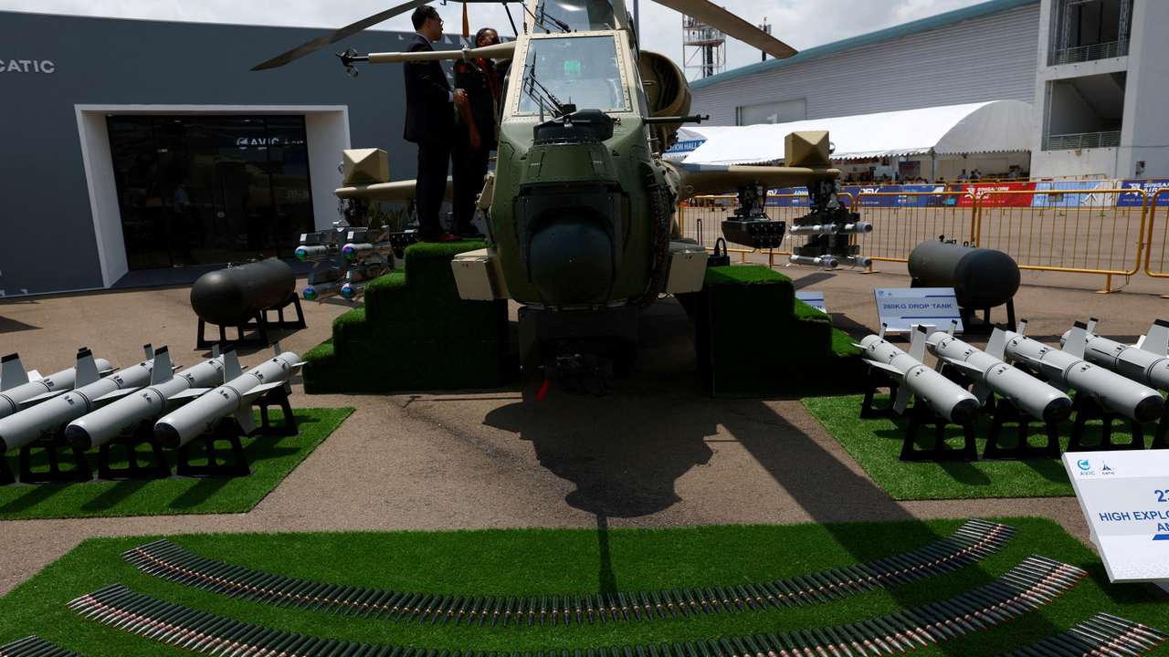 FILE PHOTO: Aviation Industry Corporation of China's (AVIC) Z-10ME attack helicopter is displayed at the Singapore Airshow