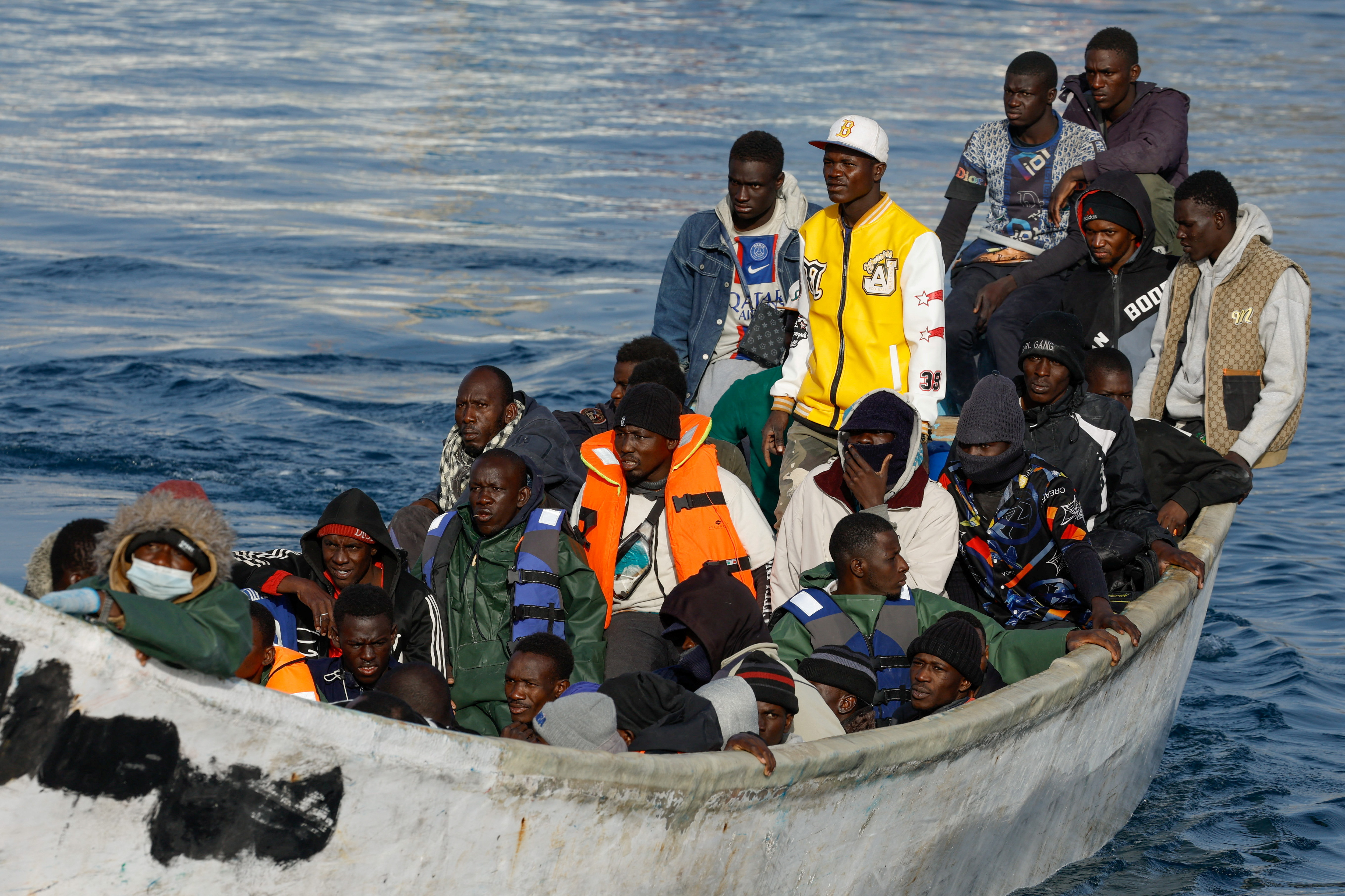Migrants arrive at the Port of Arguineguin, on the island of Gran Canaria