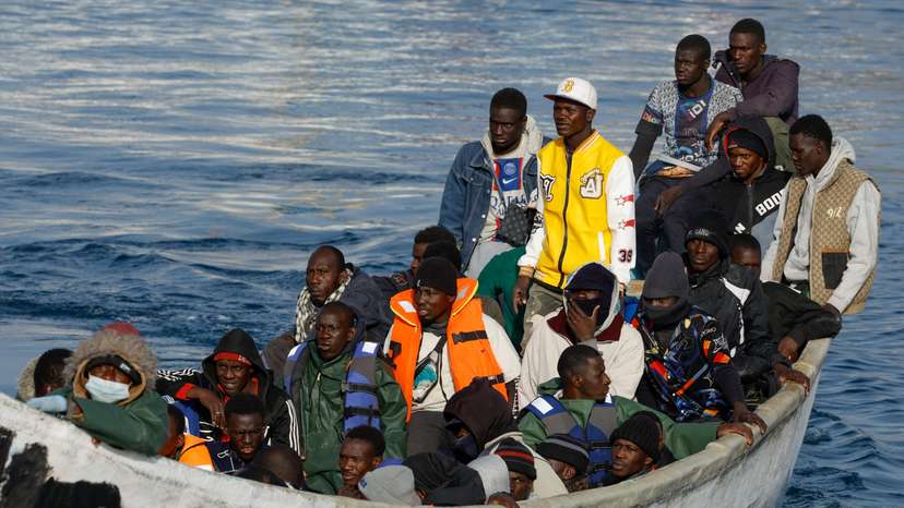 Migrants arrive at the Port of Arguineguin, on the island of Gran Canaria