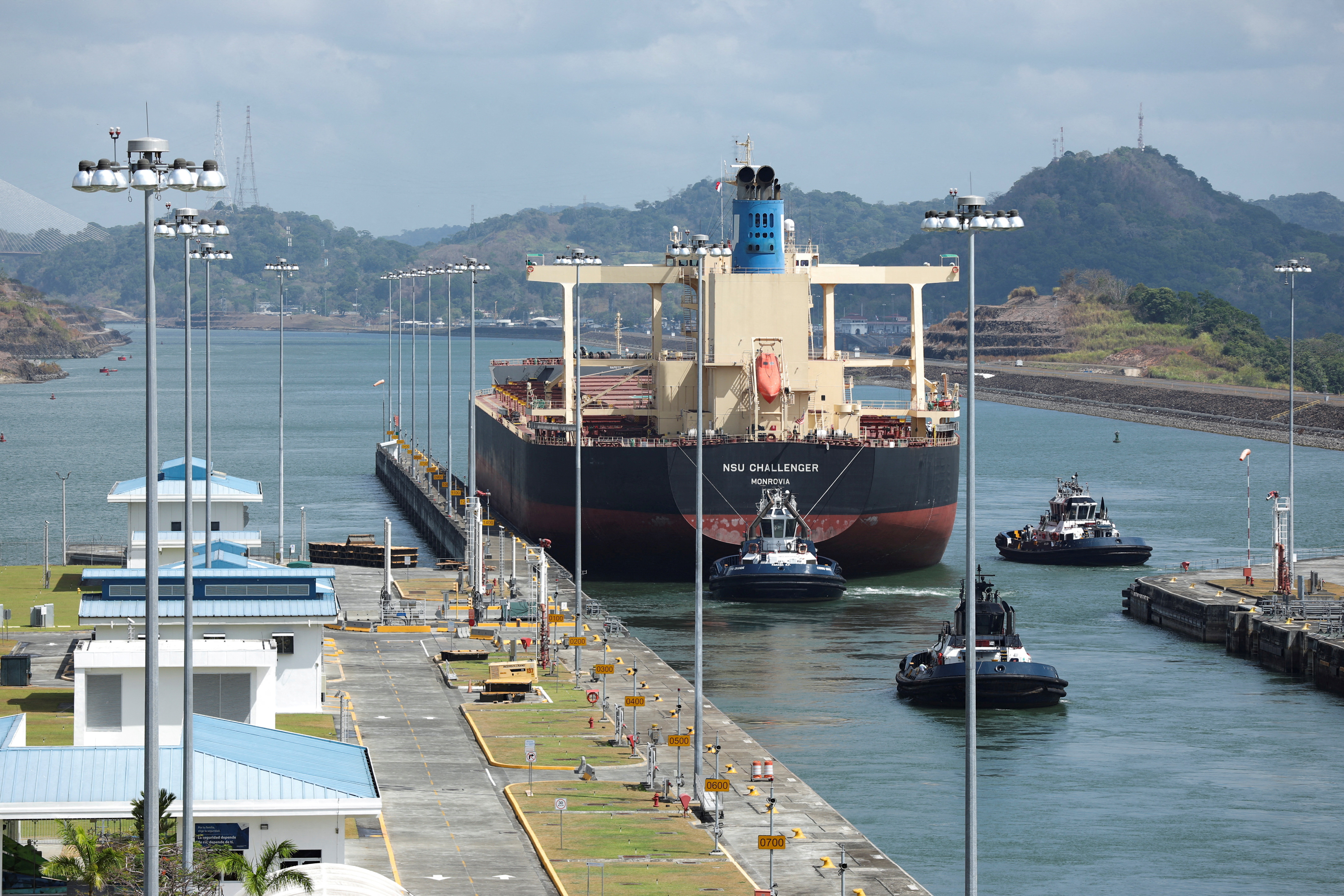 FILE PHOTO: Cargo vessels transit through the Panama Canal, on the outskirts of Panama City
