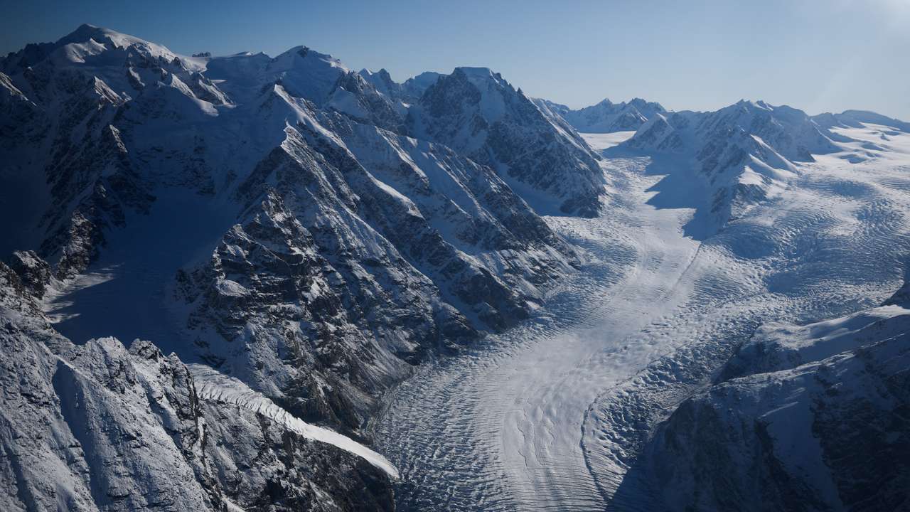 An aerial view shows estern Greenland