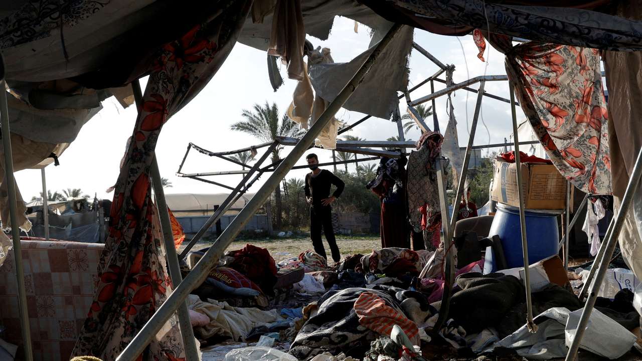 Aftermath of an Israeli strike on a tent sheltering displaced people, in Khan Younis