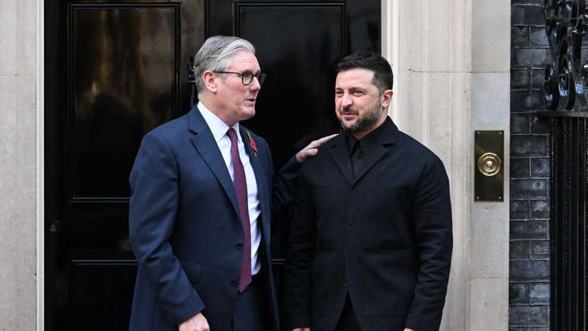Ukrainian President Zelenskiy meets British PM Starmer on the day of a Coalition of the Willing meeting, in London