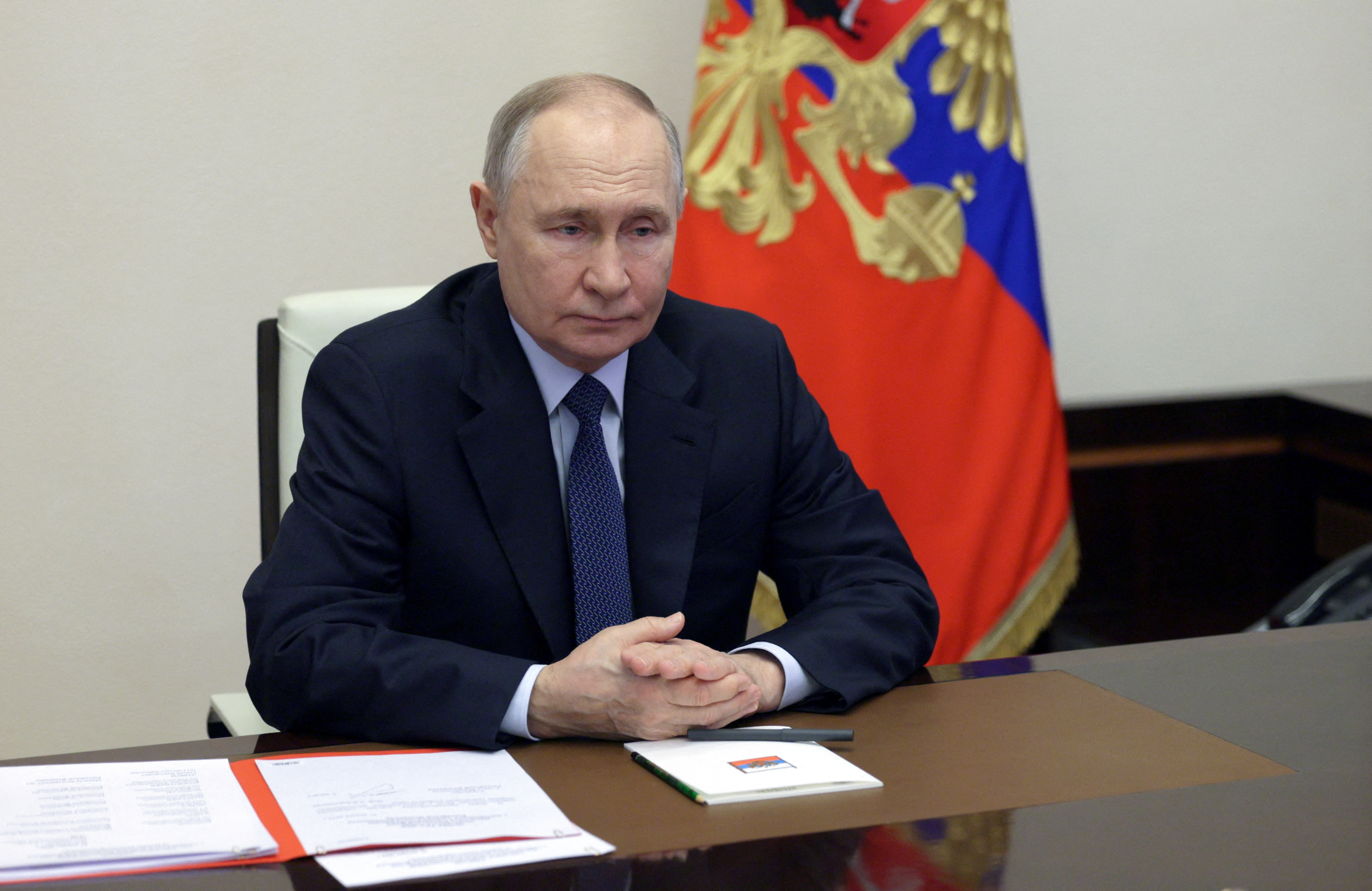Russian President Putin chairs a Security Council of Russia meeting outside Moscow