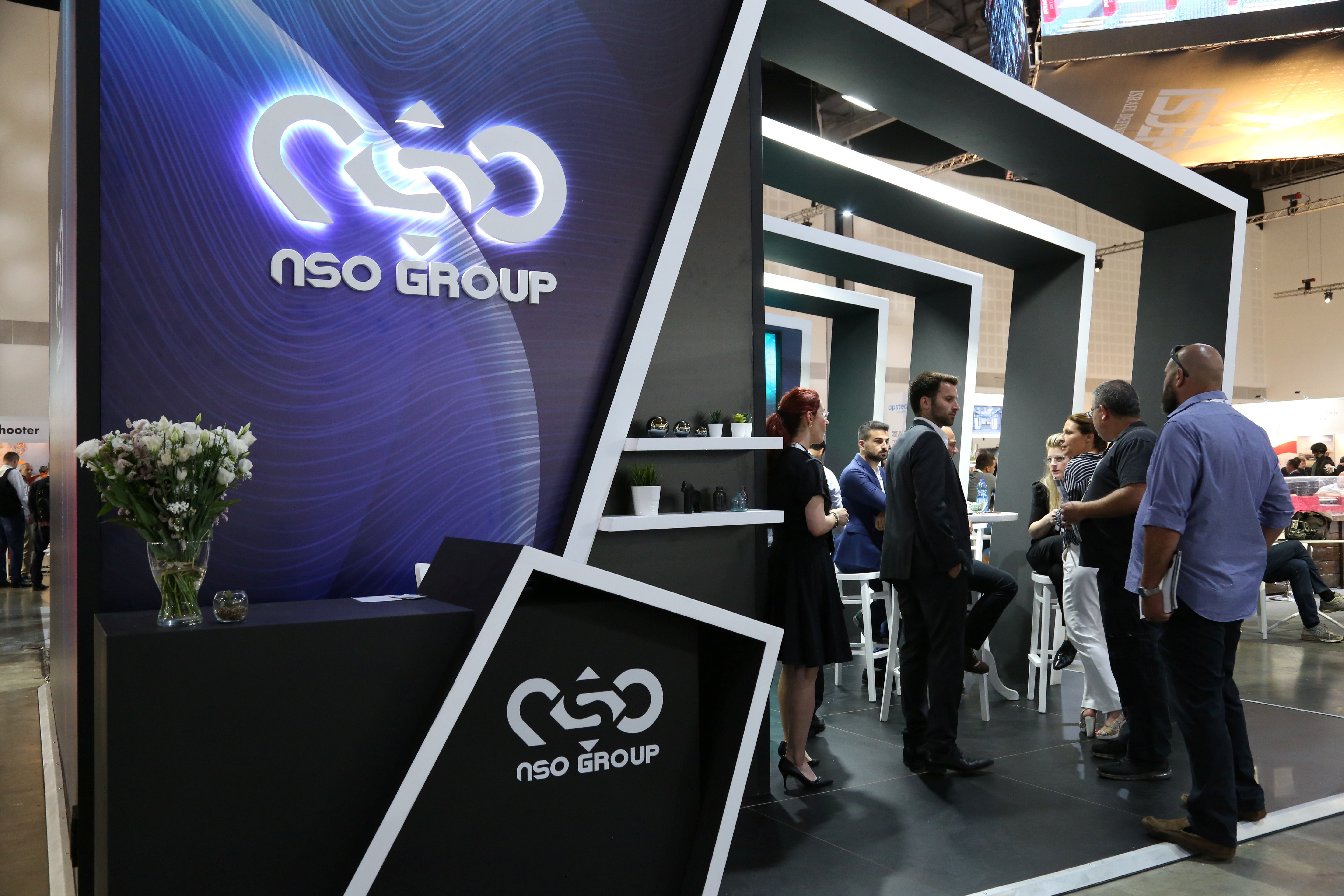FILE PHOTO: Israeli cyber firm NSO Group's exhibition stand is seen at "ISDEF 2019", an international defence and homeland security expo, in Tel Aviv
