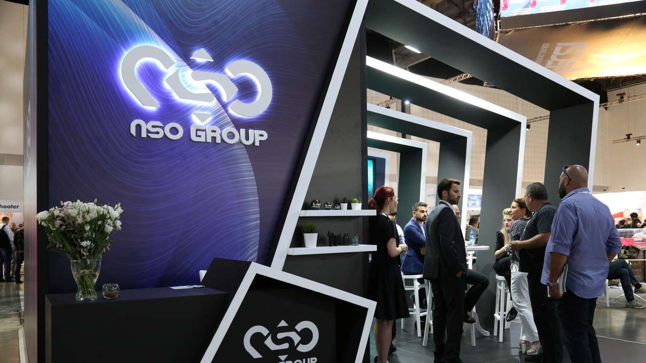 FILE PHOTO: Israeli cyber firm NSO Group's exhibition stand is seen at "ISDEF 2019", an international defence and homeland security expo, in Tel Aviv