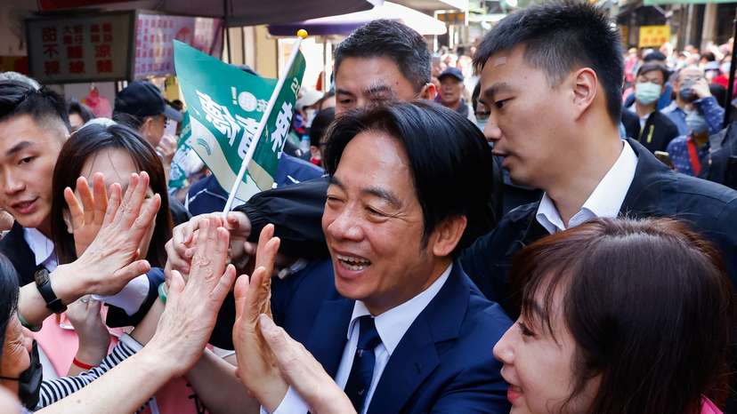 Lai Ching-te, Taiwan's vice president and the ruling Democratic Progressive Party's (DPP) presidential candidate interacts with supporters in Taipei
