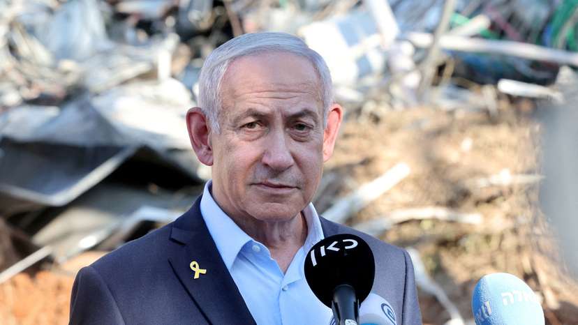 FILE PHOTO: Israel's Prime Minister Benjamin Netanyahu gives a statement during a visit to the site of the Weizmann Institute of Science, which was hit by an Iranian missile barrage, in Rehovot