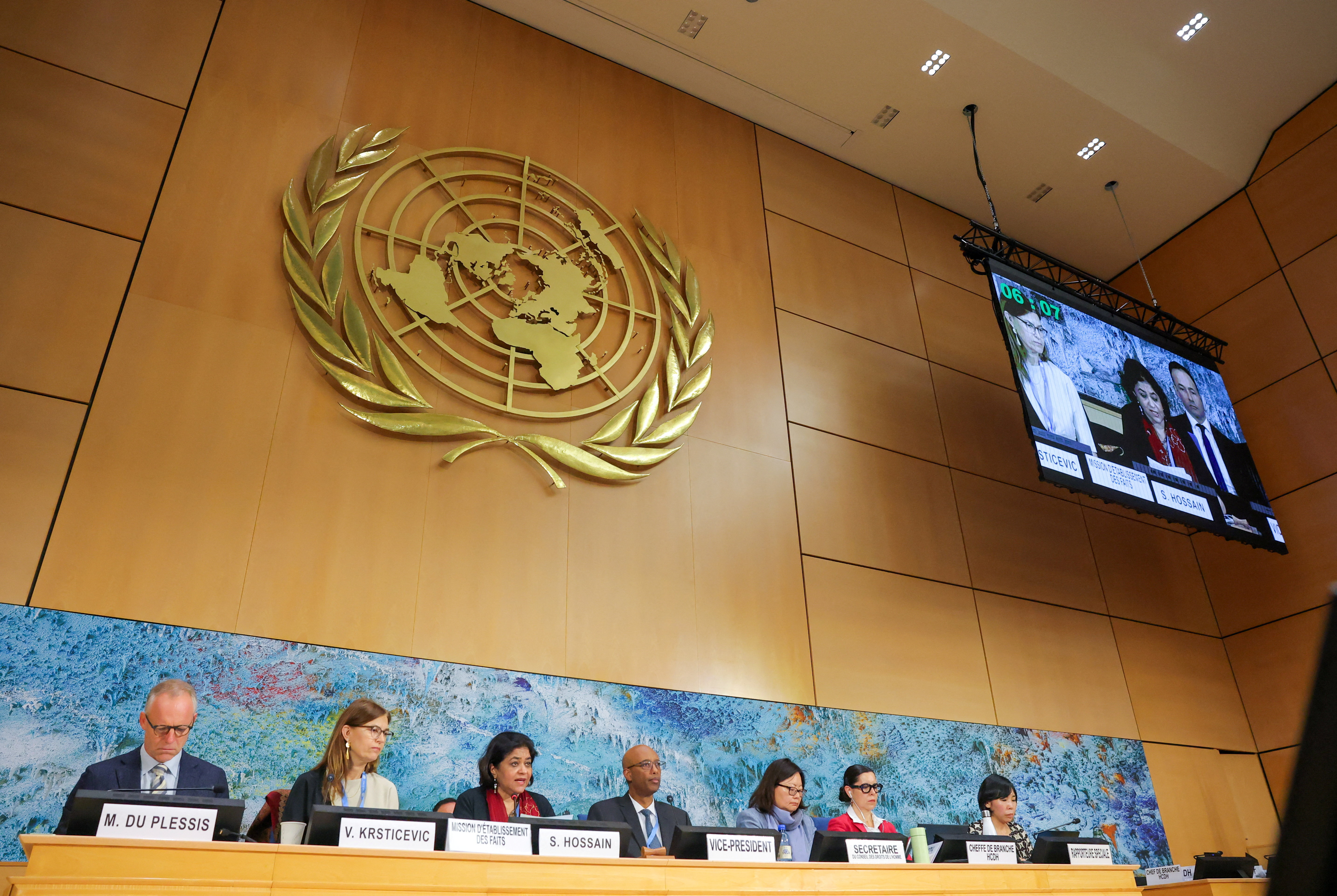 Hossain, Chair of the Independent International Fact-Finding Mission on the Islamic Republic of Iran attends a session of the Human Rights Council in Geneva