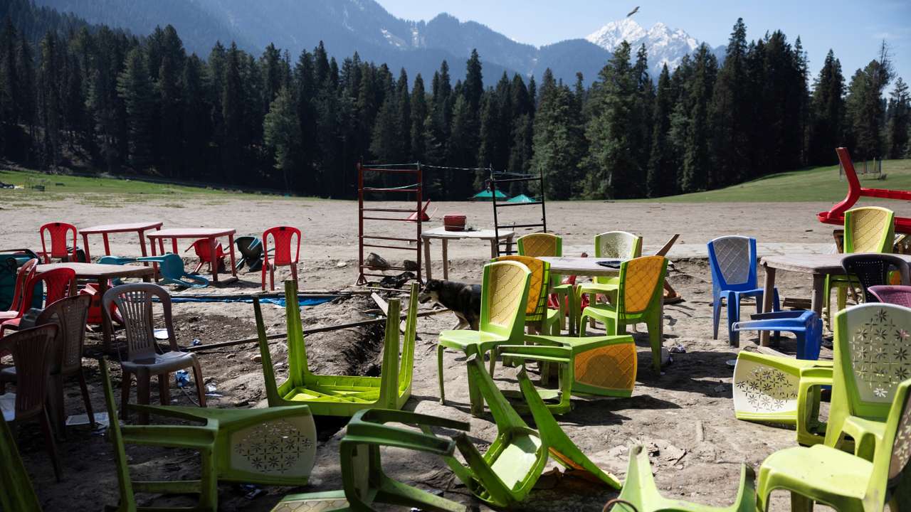 Indian security personnel at the site of the attack in Baisaran near Pahalgam