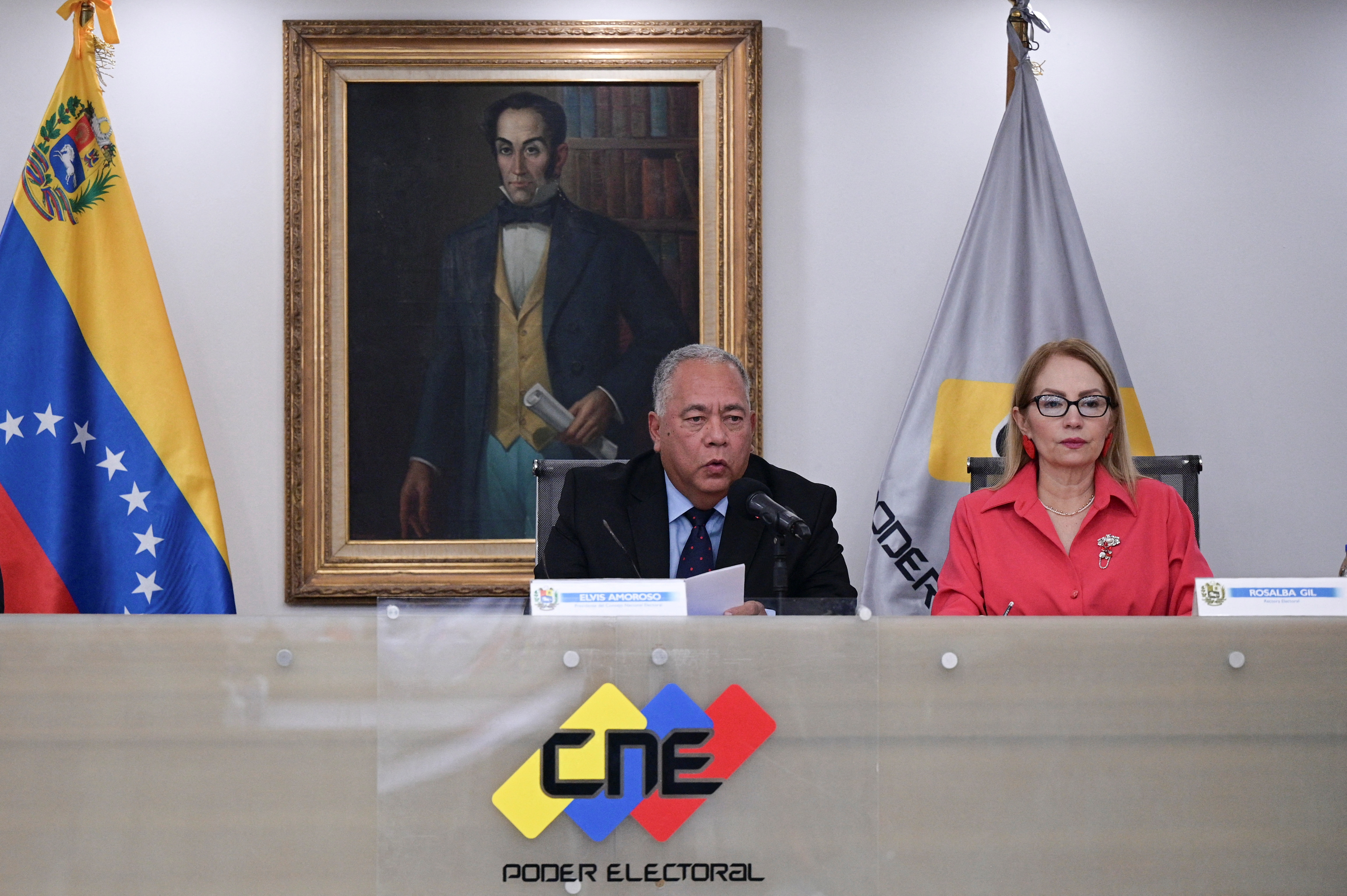 President of Venezuela's National Electoral Council (CNE) Amoroso holds a briefing on the presidential election, in Caracas