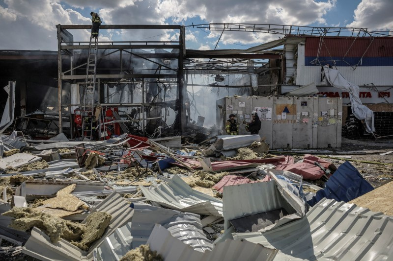 Aftermath of a Russian military strike in Kostiantynivka