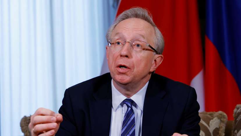 Russian Ambassador to Japan Mikhail Yurievich Galuzin speaks during an interview with Reuters at the embassy in Tokyo