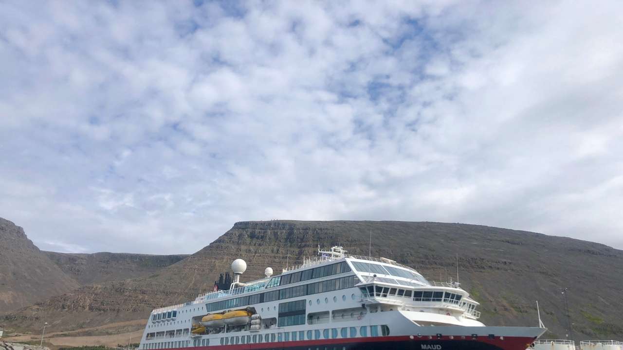 FILE PHOTO: A handout image of the Norwegian cruise ship MS Maud, in Westfjords