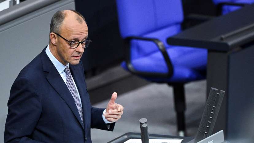 FILE PHOTO: German Chancellor Merz addresses parliament on upcoming EU summit