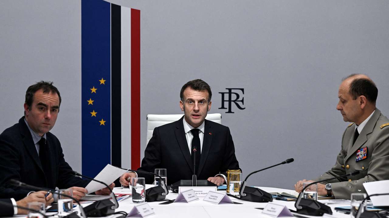 France's President Macron addresses a national defence council following U.S. and Israeli strikes on Iran, in Paris