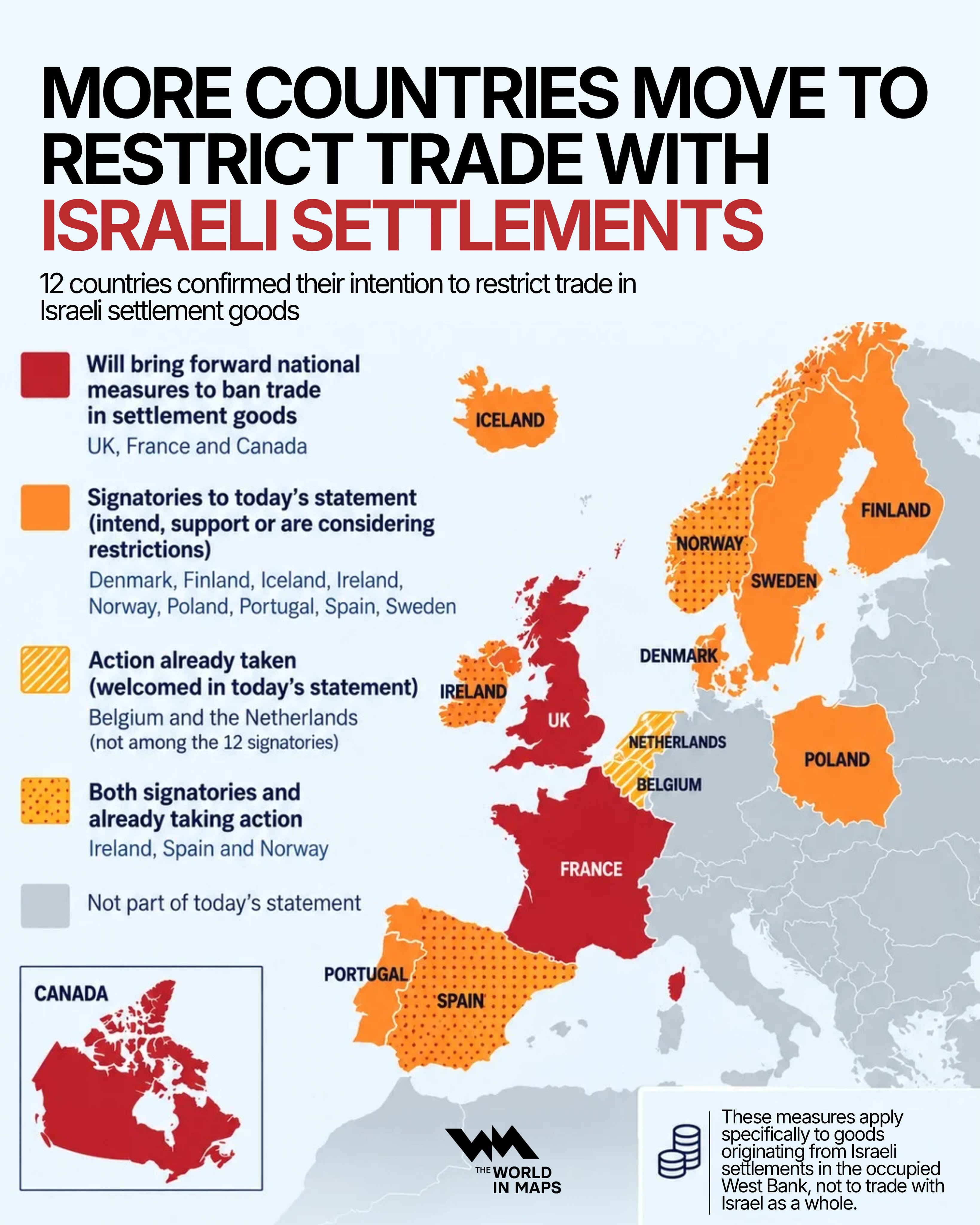 Twelve countries move to restrict trade with Israeli settlements in the West Bank