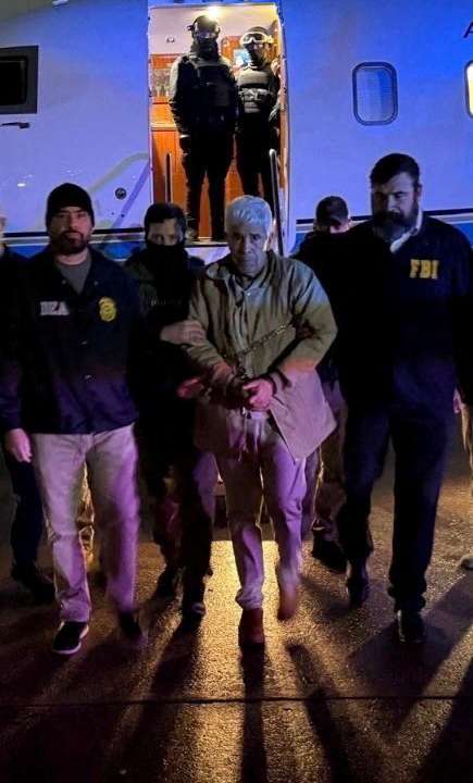 Mexican cartel figure Rafael Caro Quintero escorted by FBI agents as he arrives on U.S. soil at an airport in New York