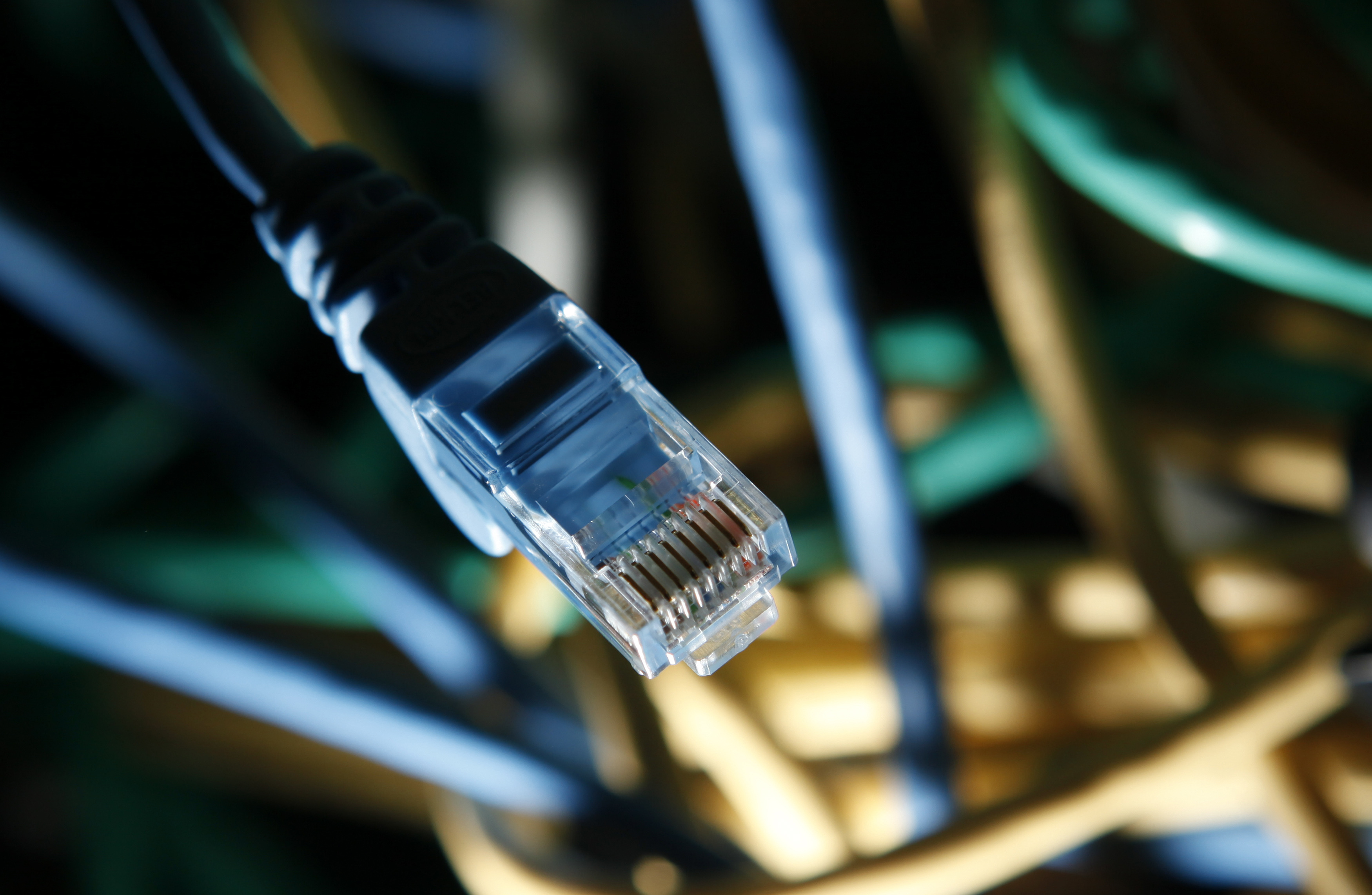 An internet cable is seen at a server room in this picture illustration taken in Warsaw