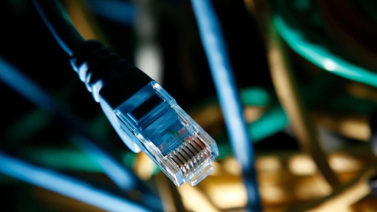 An internet cable is seen at a server room in this picture illustration taken in Warsaw