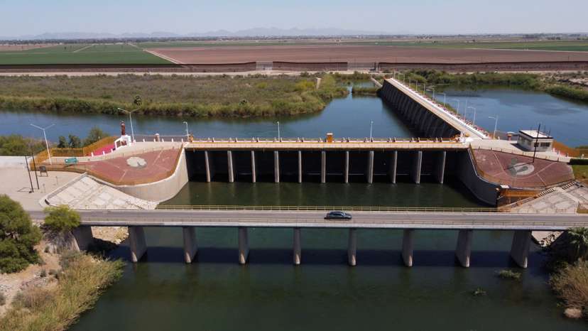 A view shows the Morelos Dam, which diverts Colorado River water to the Mexicali Valley, in Los Algodones