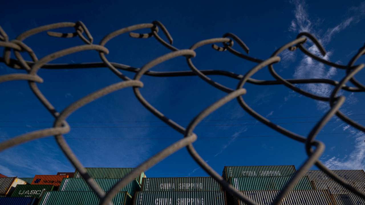 China Shipping container are seen at the port of Oakland, California