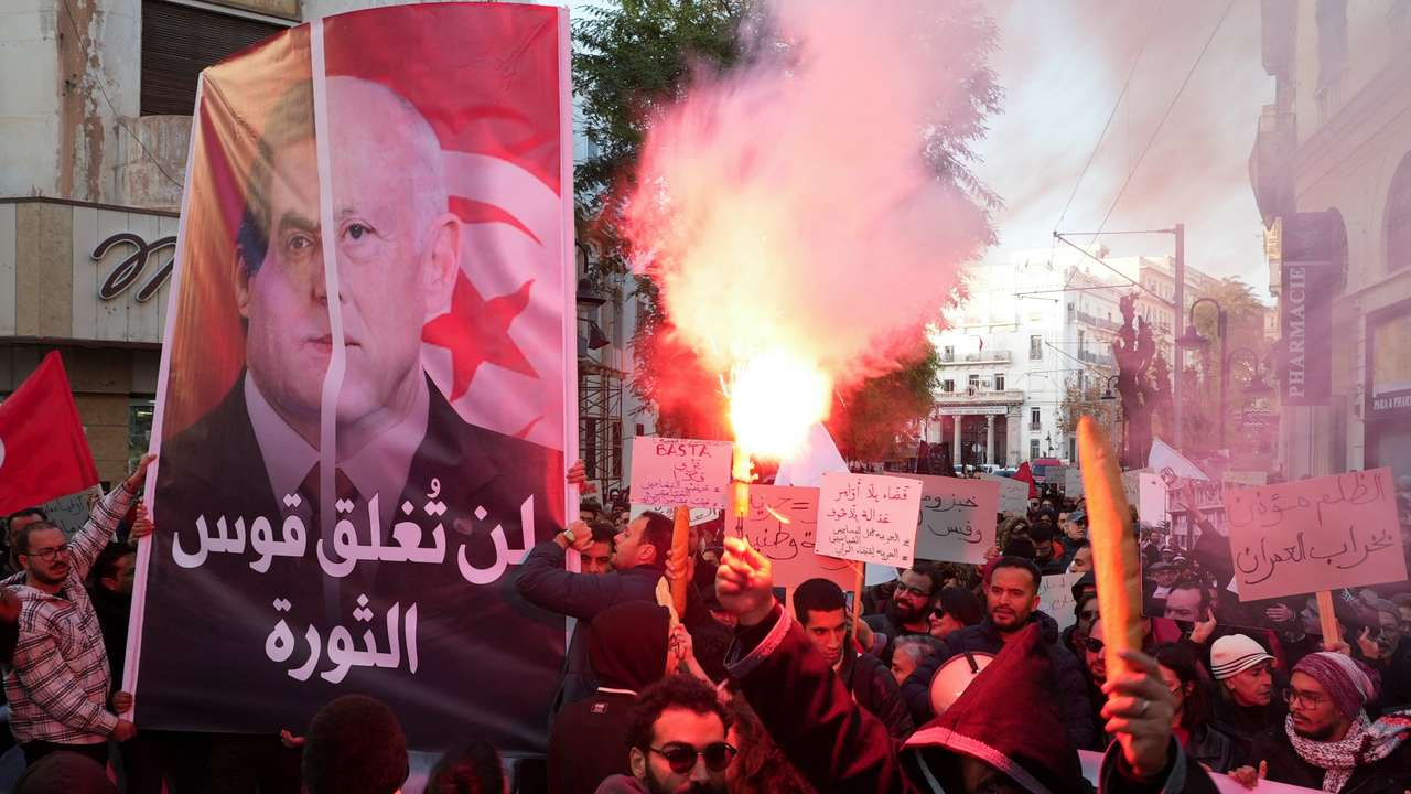 People protest against Tunisian President Kais Saied in Tunis