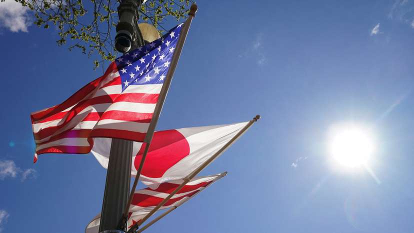 FILE PHOTO: Japanese and U.S. flags at the White House in Washington