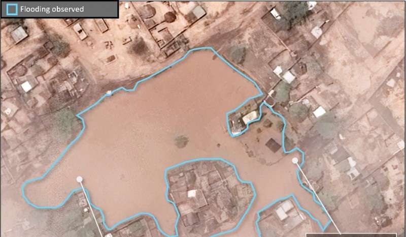 FILE PHOTO: Satellite image shows water distribution points inundated by floodwaters in the Zamzam camp in Sudan