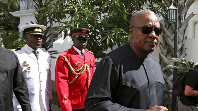 FILE PHOTO: Ghana President John Dramani Mahama is seen on arrival for the international mediation on Gambia election conflict in Banjul