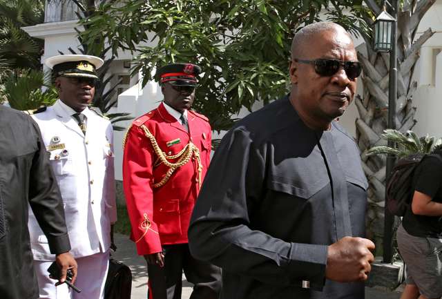 FILE PHOTO: Ghana President John Dramani Mahama is seen on arrival for the international mediation on Gambia election conflict in Banjul