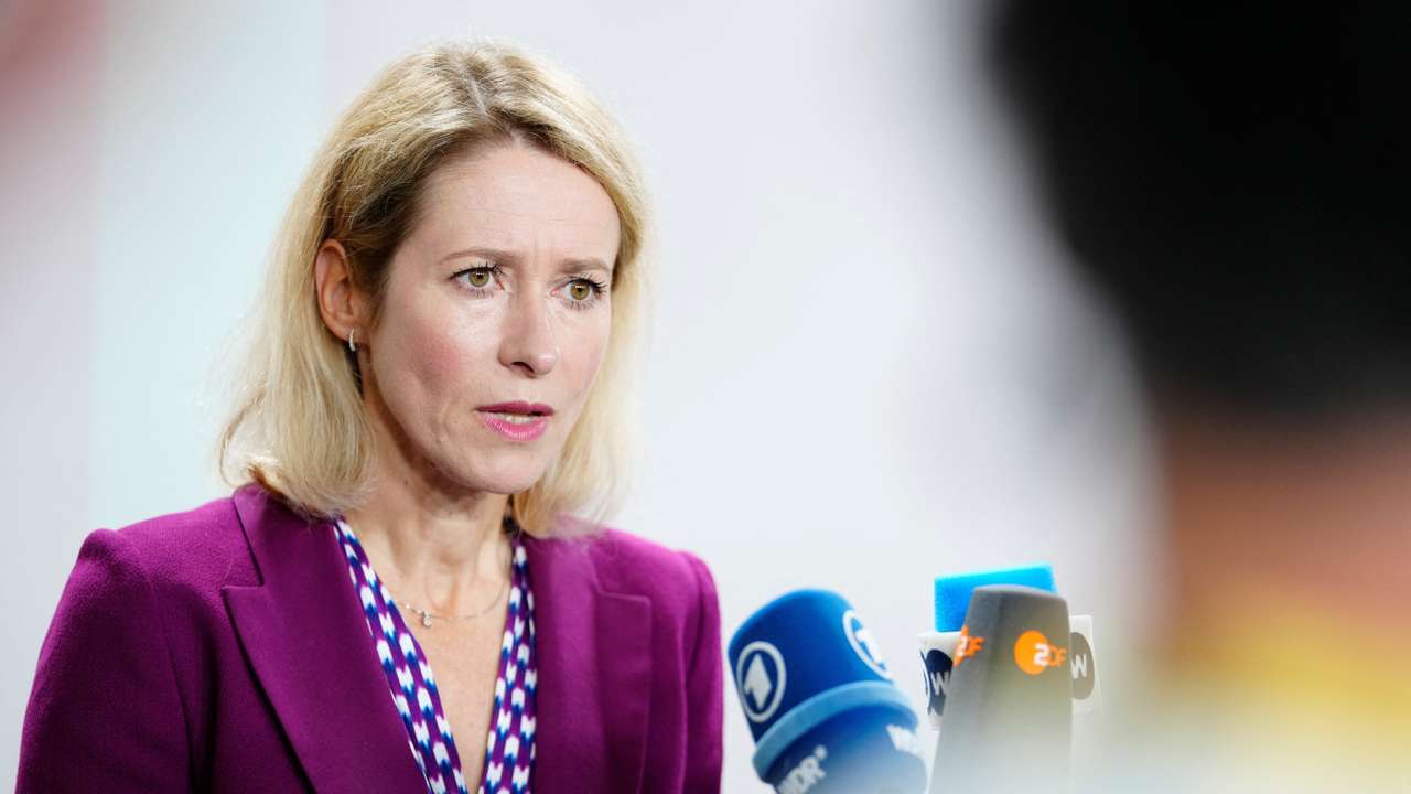 EU High Representative of Foreign Affairs and Security Policy Kaja Kallas holds doorstep before informal EU defense ministers meeting at Forum, in Copenhagen