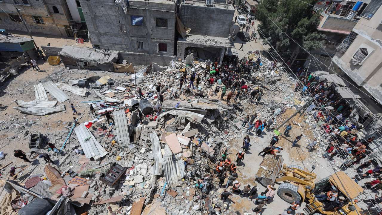 Aftermath of an Israeli strike on a house in Nuseirat, central Gaza Strip
