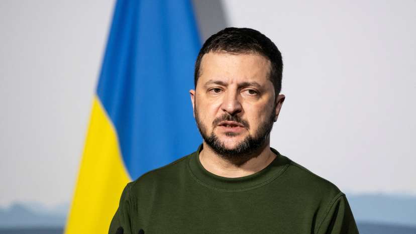 FILE PHOTO: Ukrainian President Volodymyr Zelenskiy speaks at a press conference while in Switzerland