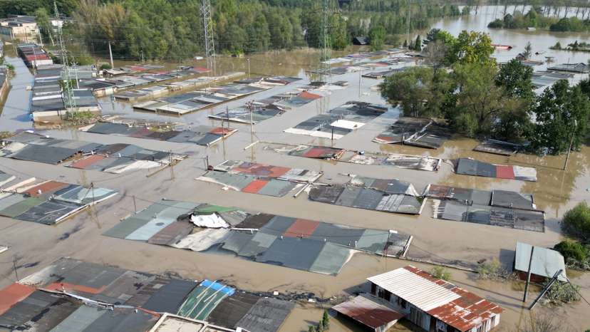 A drone view shows the flood-affected area in Ostrava