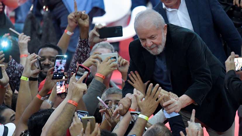 Former Brazil's President Luiz Inacio Lula da Silva, pre-candidate for the presidency of the Republic attends an act Lula abraca Minas (Lula hugs Minas)