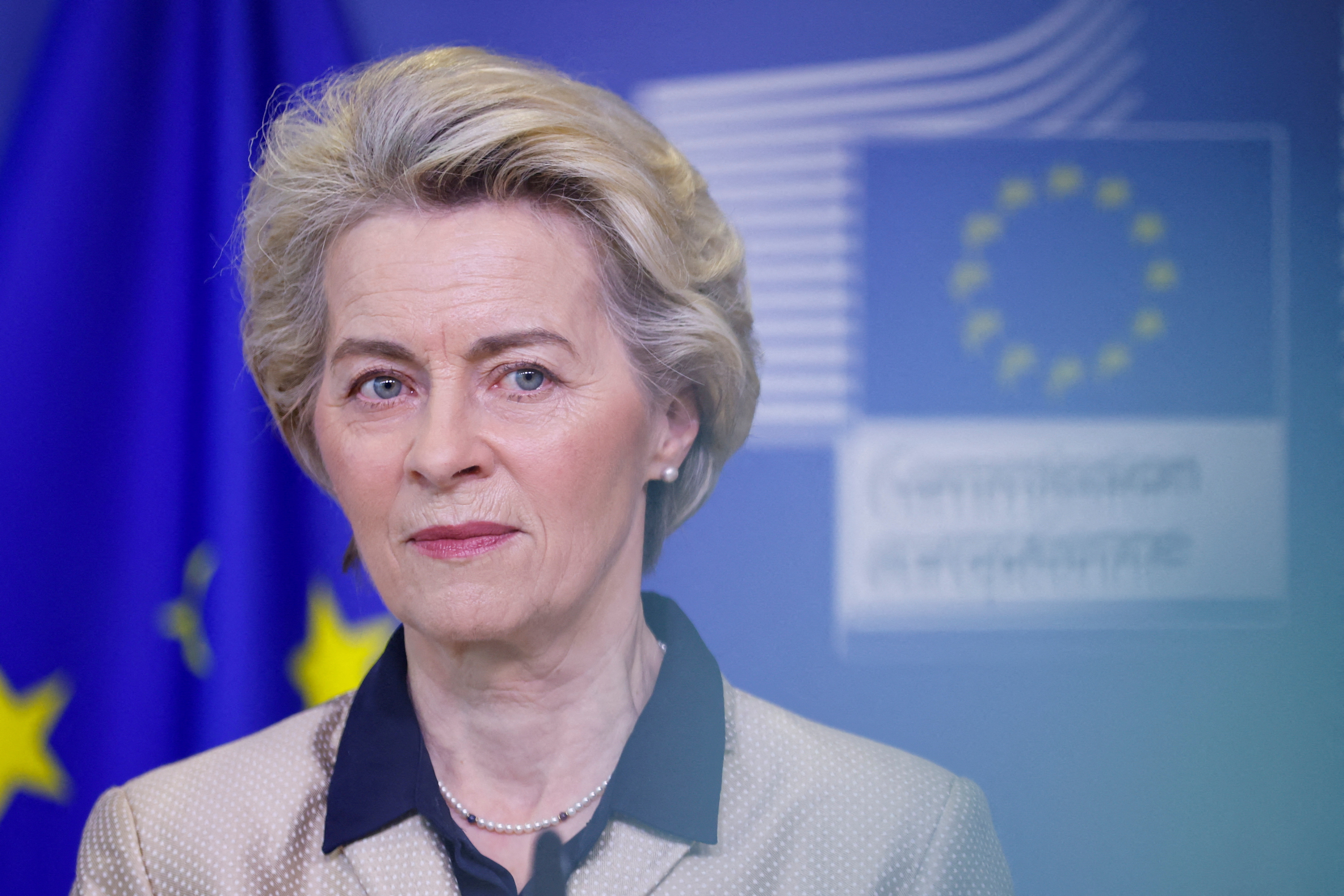 FILE PHOTO: European Commission President Ursula von der Leyen attends a news conference in Brussels
