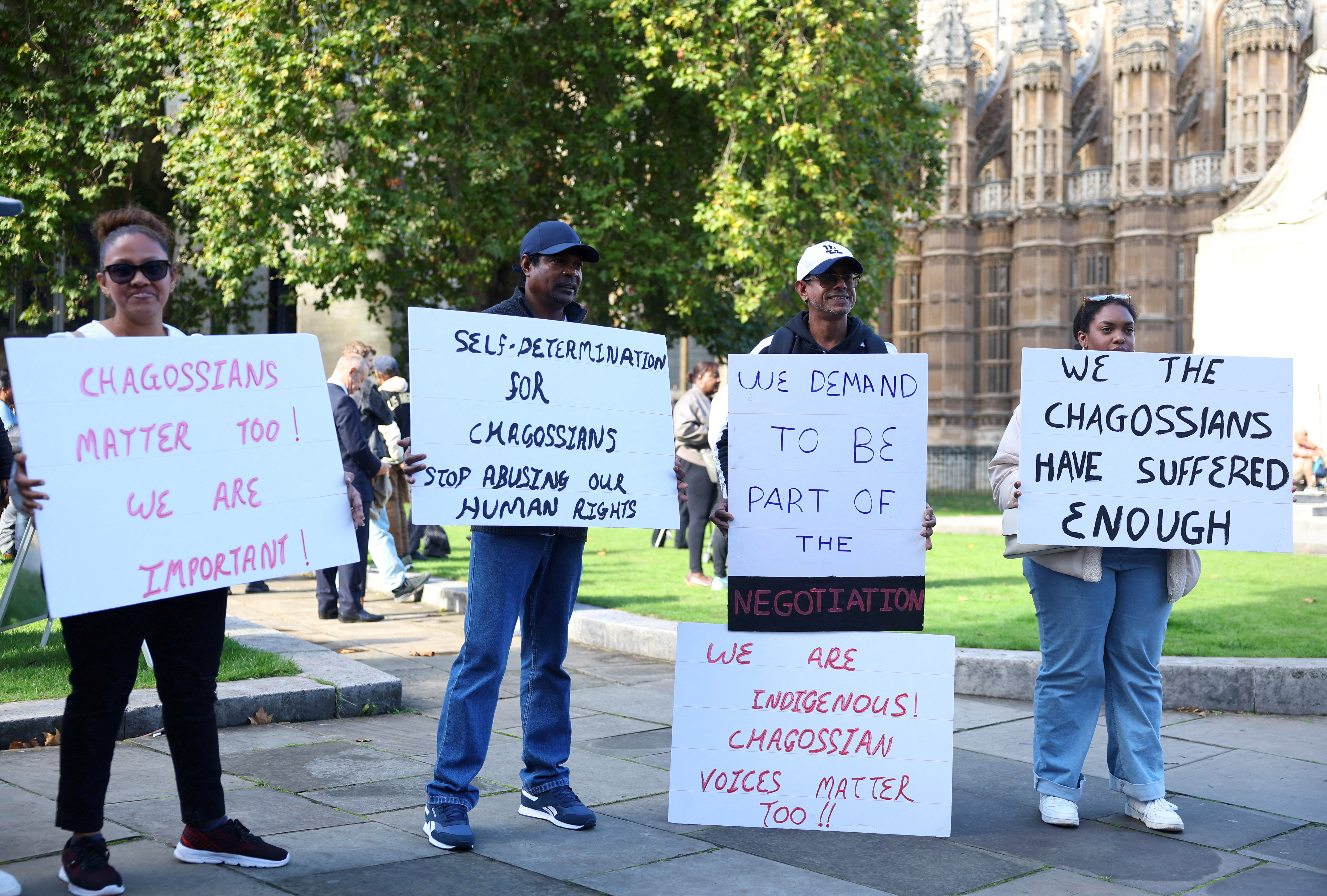 FILE PHOTO: UK-based Chagos Islanders protest outside of the Houses of Parliament, in London