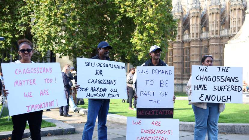 FILE PHOTO: UK-based Chagos Islanders protest outside of the Houses of Parliament, in London