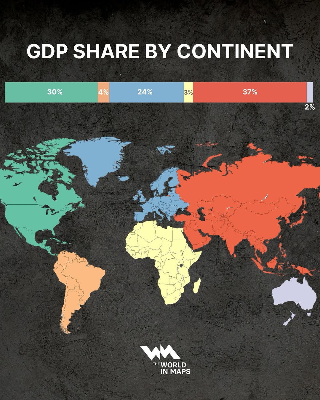 Who powers the world’s economy This map shows the global GDP share by continent, revealing fasci